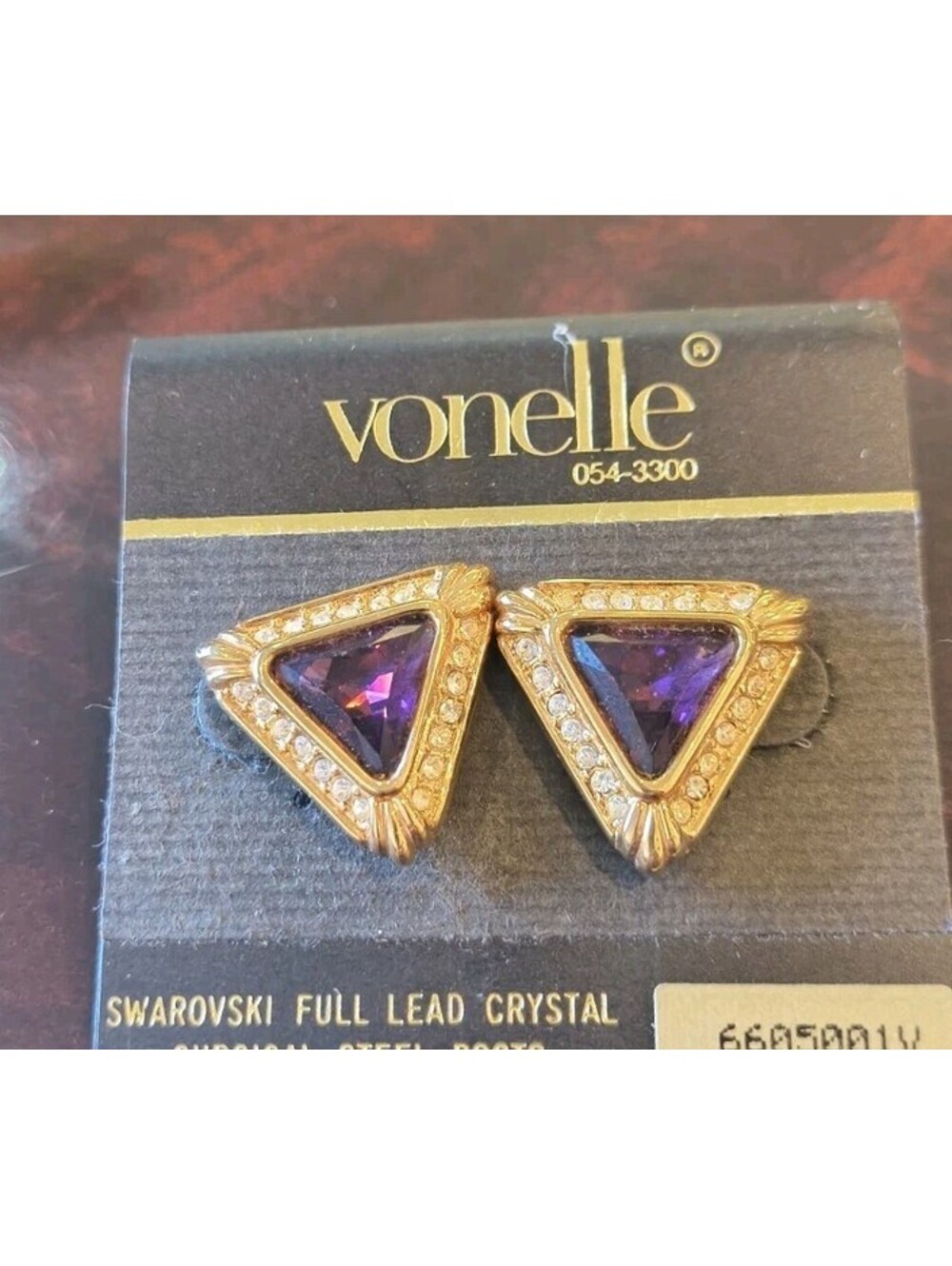 VONELLE SWAROVSKI CRYSTAL AMETHYST GLASS GOLDTONE EARRINGS SIGNED RARE!!!